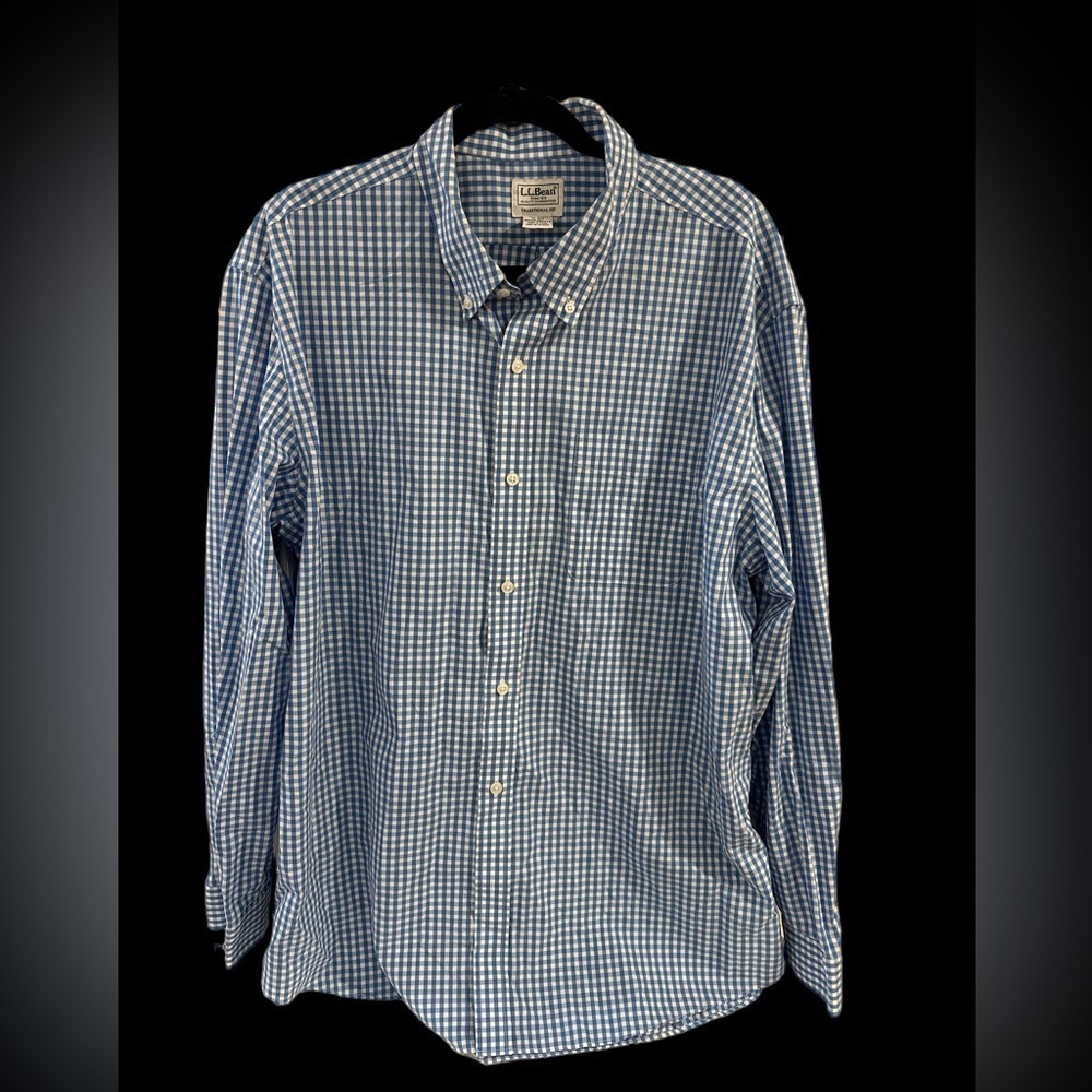L.L.Bean Men’s Classic Blue/White‎ Check Button Down XL Reg Excellent Condition